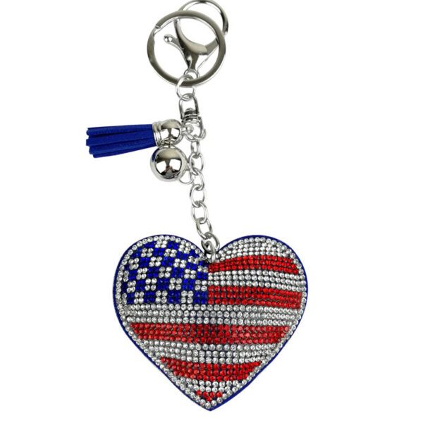 Wholesale Velvet Diamond-Encrusted National Flag Peach Heart Keychain