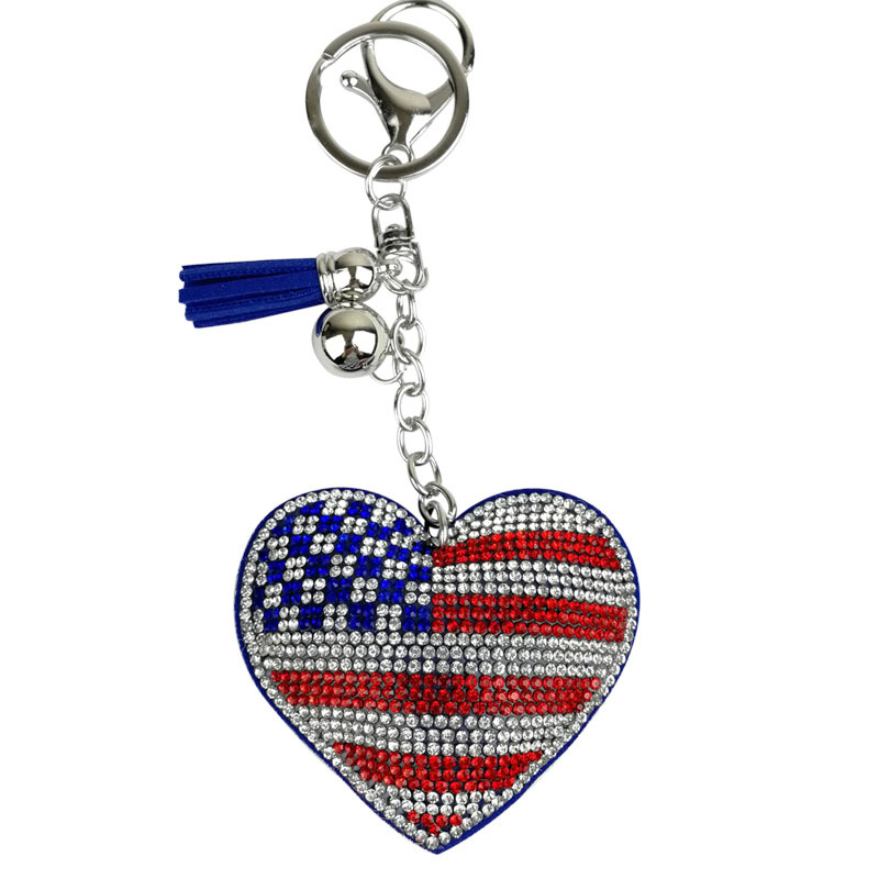 Wholesale Veet Diamond-Encrusted National Flag Peach Heart Keychain