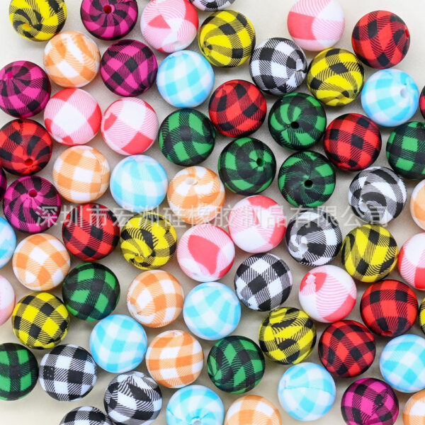 Wholesale [Hongzhou] Plaid Watermark Food Grade Silicone Round Beads Baby Teether DIY Jewelry Loose Beads Ready for Sale