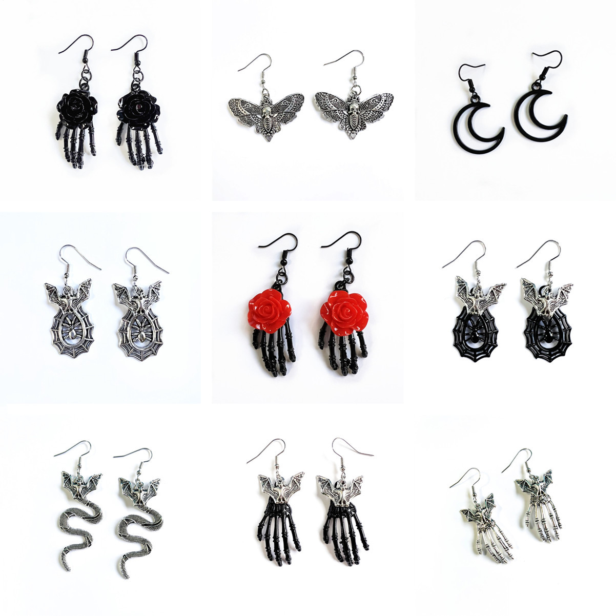 Wholesale Crossborder gothic skeleton, bat, snake, , moon, rose, moth, earring neutral punk