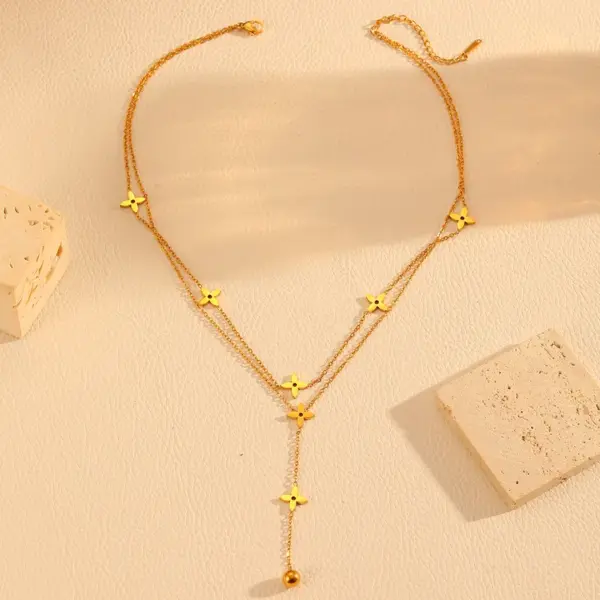 304 Stainless Steel Cross PVD Coated 18K Real Gold Plated Elegant Simple Style Waterproof Non Tarnish Cable Chain Gold Double Layer Necklaces