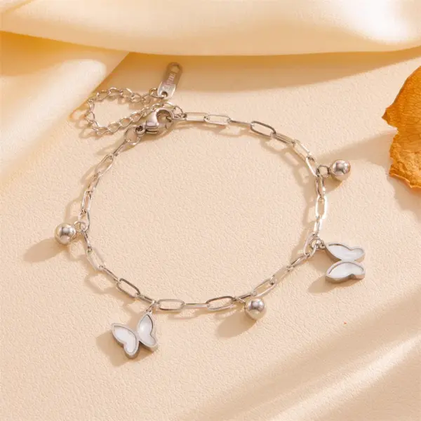 Wholesale 304 Stainless Steel Star Heart Shape Butterfly PVD Coated Acrylic 18K Real Gold Plated IG Style Sweet Waterproof Non Tarnish Inlay Gold Silver Bracelets Anklet