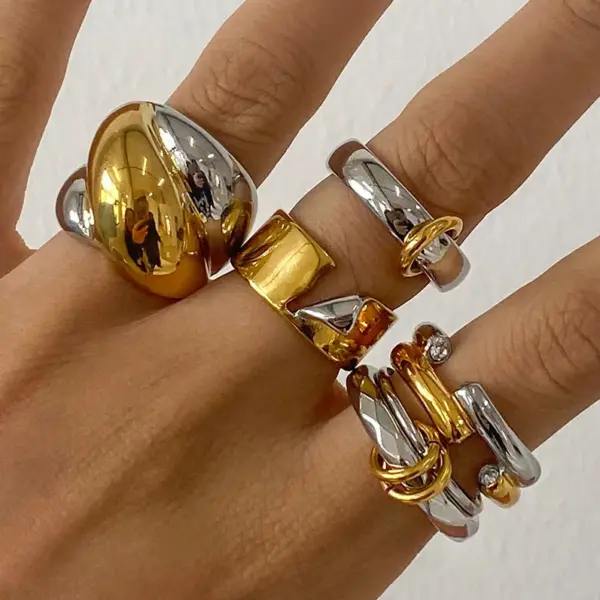 Wholesale Jewelry Elegant Lady Geometric 304 Stainless Steel Mixed Metal Plating Rings