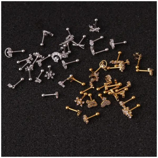 316L Stainless Steel Copper Zircon Ear Cartilage Rings & Studs Geometric Waterproof Non Tarnish Surgical Steel Women'S