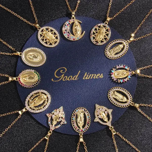 Real Gold Plated Human Virgin Mary Color Block 316L Stainless Steel Simple Style Classic Style Waterproof Non Tarnish Surgical Steel 316L Stainless Steel Lobster Trigger Clasp Closure Pendant Necklace