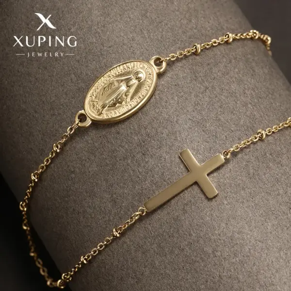 Wholesale 304 Stainless Steel 18K Gold Plated Raw Steel XUPING Simple Style Human Cross Necklace