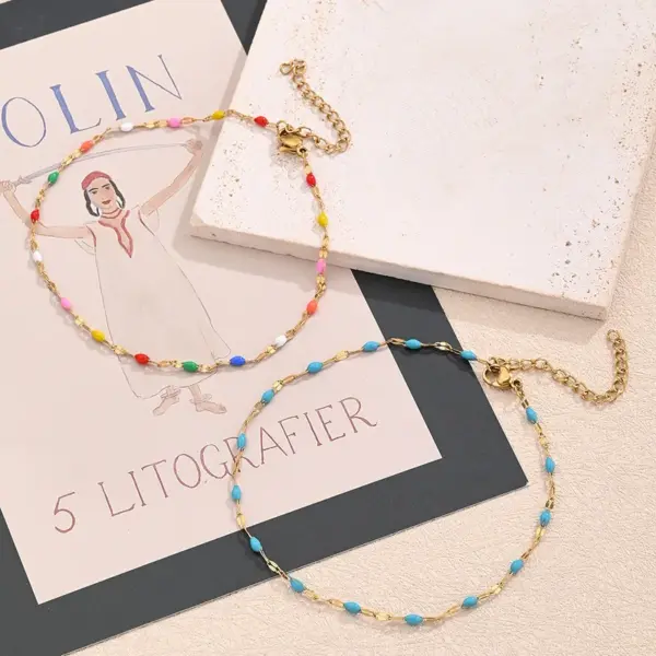 Wholesale Jewelry Vacation Bohemian IG Style Lips Simple Solid Color 304 Stainless Steel 18K Gold Plated Handmade Enamel Plating Anklet
