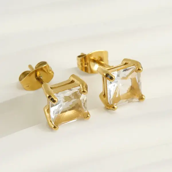 Wholesale 1 Pair Fashion Square Plating Inlay 304 Stainless Steel Zircon 18K Gold Plated Stainless Steel Earrings