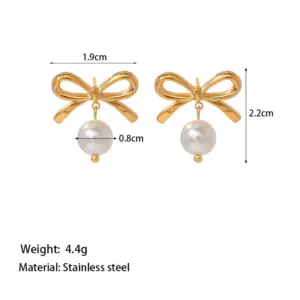 Ehg404 Bowknot Pearl Earrings / Gold