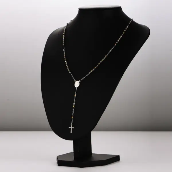 Wholesale PVD Coated 18K Real Gold Plated Portrait Cross 304 Stainless Steel 304 Stainless Steel Y-Necklace Pendant Necklace Rosary