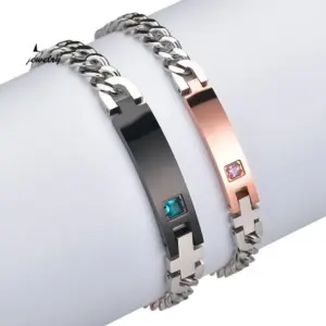Wholesale Lettering Bracelet Stainless Steel Chain Diamond Couple Id Bracelet