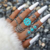 Wholesale Jewelry Retro Ethnic Style Turquoise Elephant Geometric Graphic 7-piece Silver Ring Set