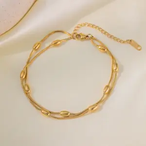 Qyb5029 Bead round Snake Double Chain Anklet / Gold