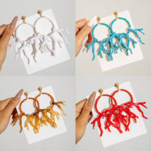 Wholesale European and American Cross-border Fashion Personality Bohemian Turquoise Earrings Geometric Acrylic Coral Pendant Earrings Earrings