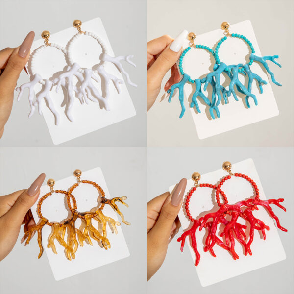 Wholesale European and American Cross-border Fashion Personality Bohemian Turquoise Earrings Geometric Acrylic Coral Pendant Earrings Earrings