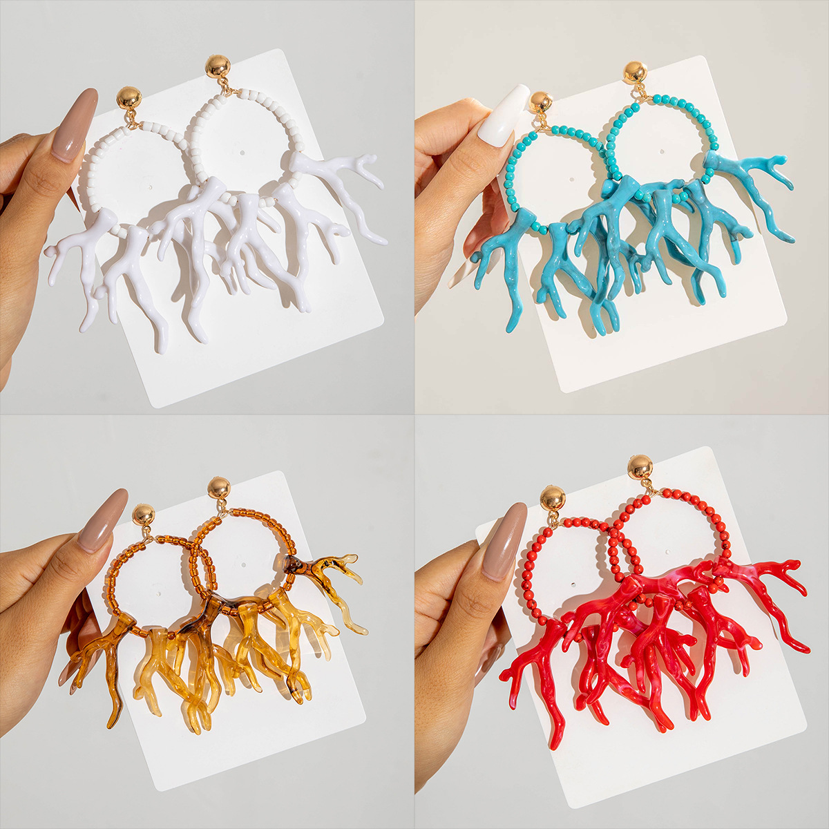 Wholesale European and American Cross-border Fashion Personality Bohemian Turquoise Earrings Geometric Acrylic Coral Pendant Earrings Earrings