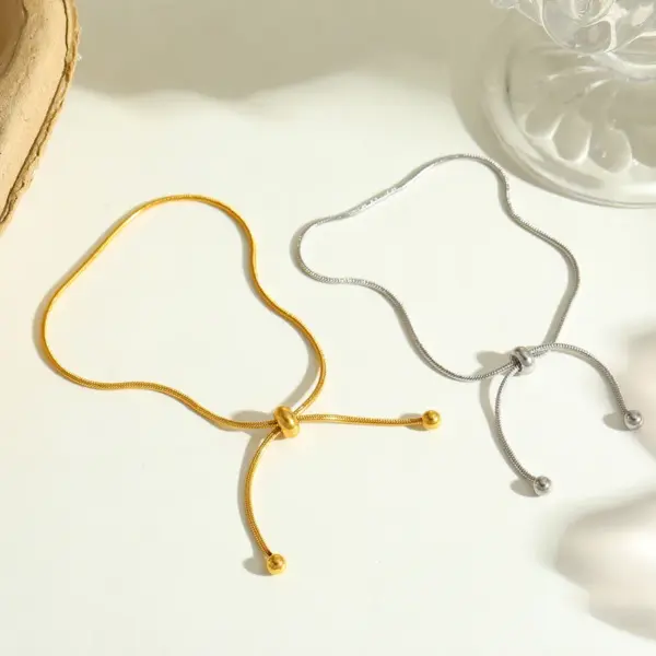 Simple Drawstring Necklace Round Beads Design 304 Stainless Steel Necklace