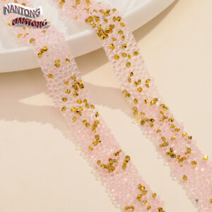 1 light pink ab fine beads + pointed bottom golden rhinestones / 1.5cm double layer hot melt adhesive, fine beads, rhinestones, hot diamond strips