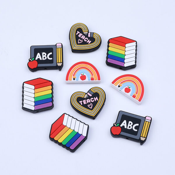 Wholesale Teacher Silicone Beads Cartoon Apple Pencil String Beads Loose Beads Handmade DIY Beads Wholesale Learning and Educational