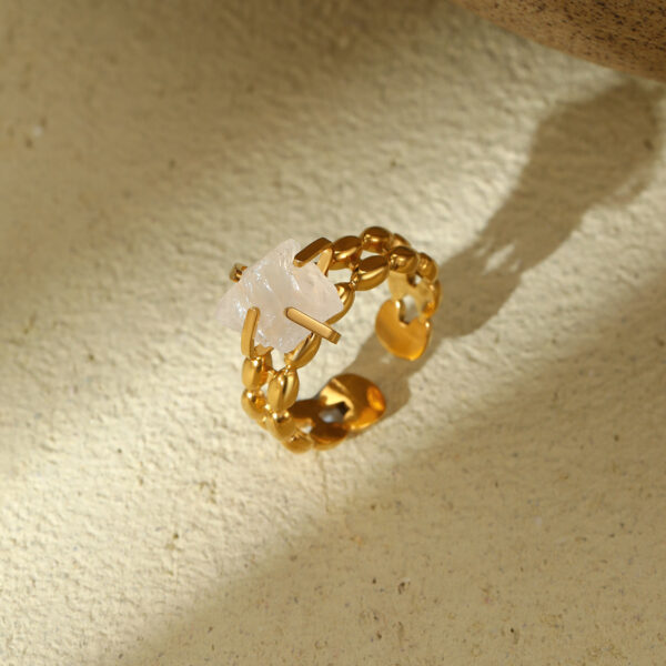 oly-3a0a7fb6f7bee4ee221fc088df2b7350 Wholesale European and American Hot-Selling Adjustable Opening Titanium Steel Ring Women's Retro Natural Stone Circle Fence Stainless Steel Hand Jewelry