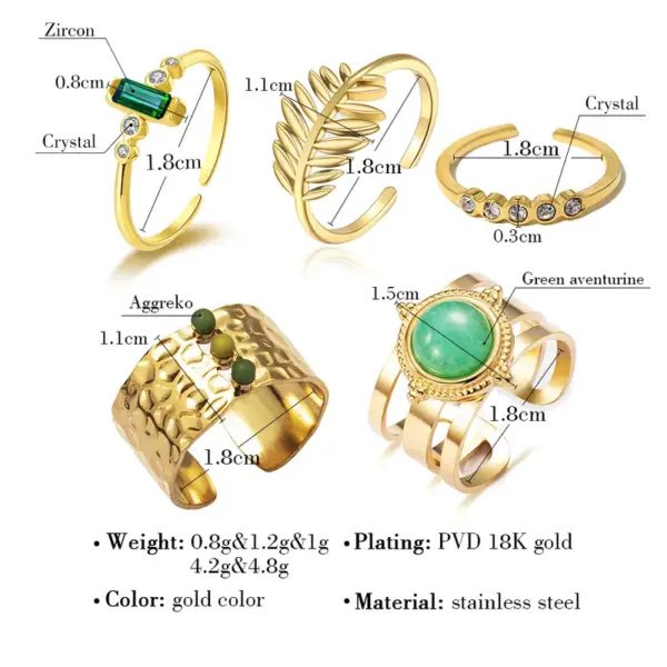 PVD Coated 14K Gold Real Gold Plated Geometric 304 Stainless Steel Vintage Style Waterproof Non Tarnish Open Ring