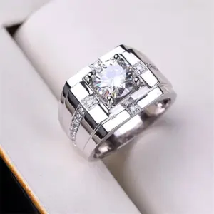 Noble Male Diamond Ring [White Gold Plated]] / Adjustable Opening