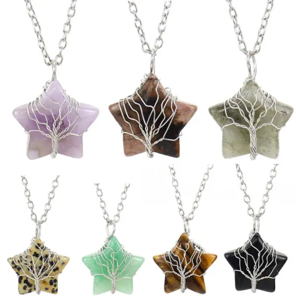Wholesale Simple Style Star Natural Stone Ferroalloy Patchwork Pendant Necklace