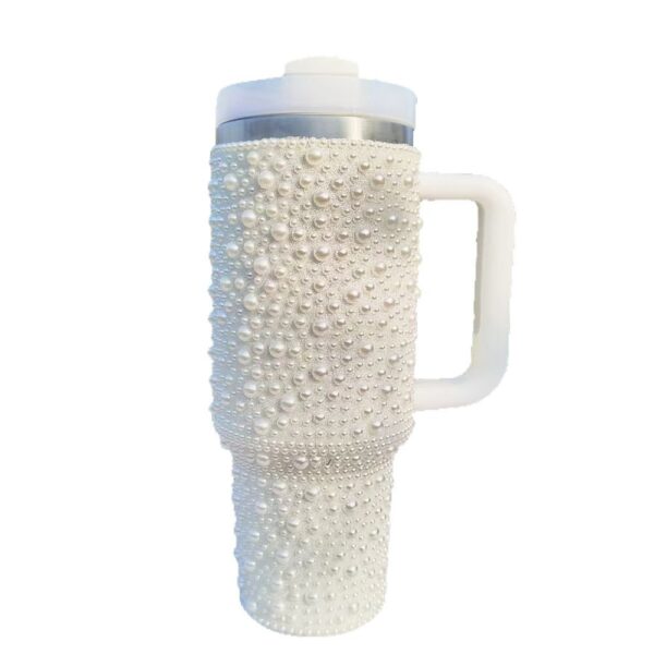 Wholesale New pearl diamond thermos exquisite 40oz with handle portable car cup stainless steel thermos cup water cup
