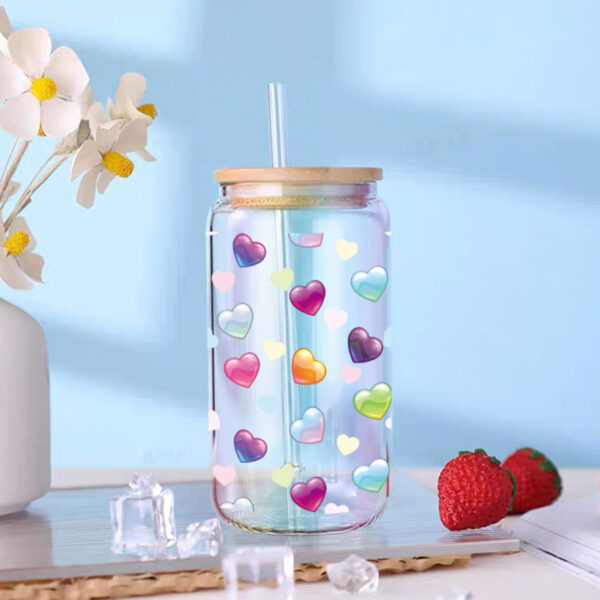 Wholesale Colorful Hearts 16oz Cup UV DTF Wraps