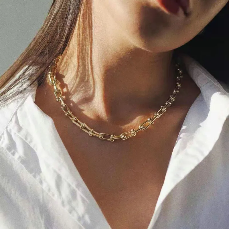 Wholesale Jewelry Simple Style U Shape Stainless Steel Titanium Steel PVD Coated Plating Necklace