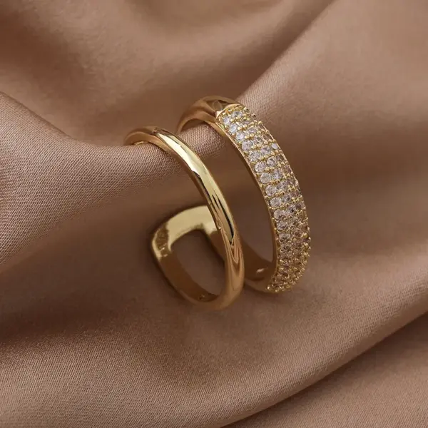 Simple Style Solid Color Copper White Gold Plated Gold Plated Zircon Open Rings In Bulk