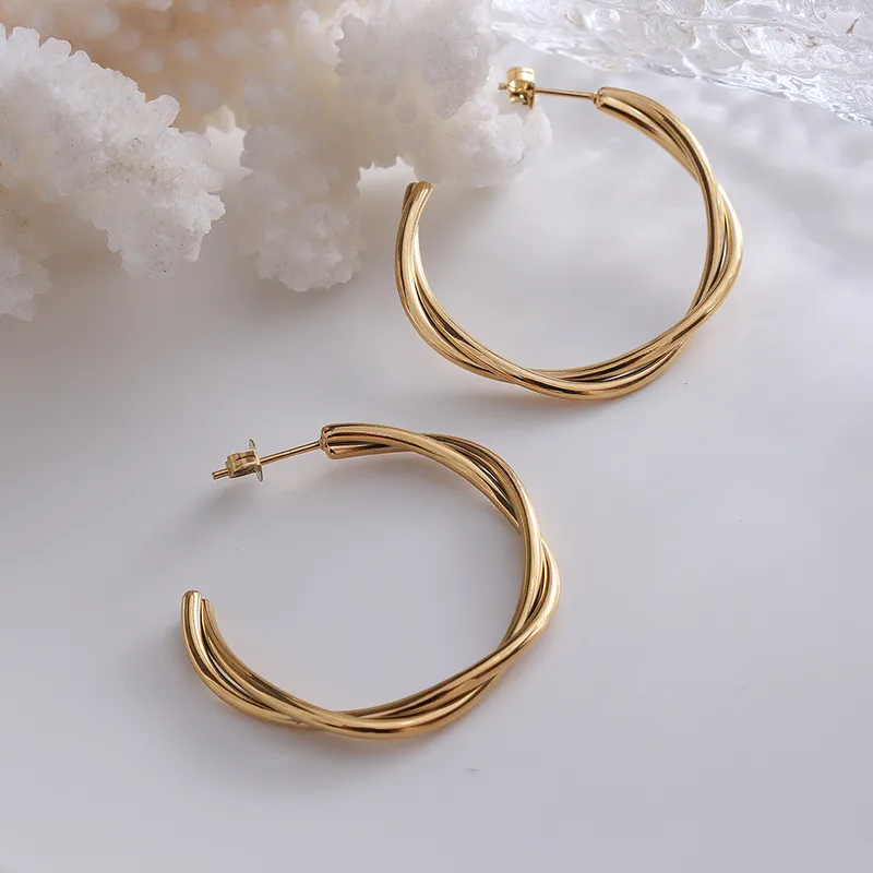 Wholesale PVD Coated Real Gold Plated 18K Gold Geometric 304 Stainless Steel Simple Style Waterproof Non Tarnish Earrings