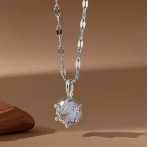 X08190 [Copper Pendant] Single Diamond Lip Chain - Necklace - / Silver