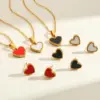 Wholesale Elegant Vintage Heart Shell Necklace Earring Jewelry Set Stainless Steel Gold Plated Cable Chain Classic Style For Women