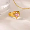 18K Gold Plated 304 Stainless Steel Vacuum Electroplating (In Furnace) Zircon Heart-shaped Flower Medical Steel Hypoallergenic Open Ring Beautiful Ring Valentine's Day Gift Jewelry