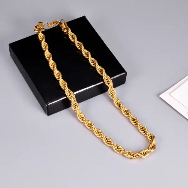 Real Gold Plated 304 Stainless Steel PVD Coated Solid Color Waterproof Non Tarnish Twisted Rope Chain Necklace