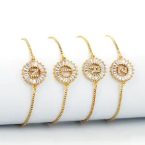 Wholesale Copper Inlaid Zircon Letter Copper Bracelets