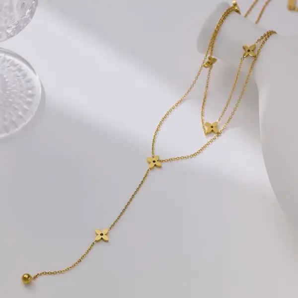 304 Stainless Steel Cross PVD Coated 18K Real Gold Plated Elegant Simple Style Waterproof Non Tarnish Cable Chain Gold Double Layer Necklaces