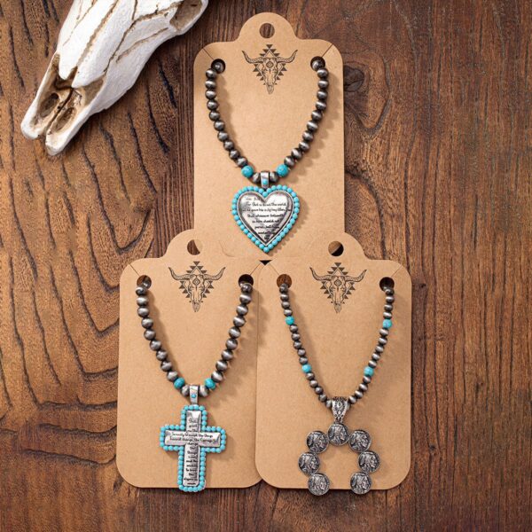 Wholesale Qingdao Daiwei Jewelry Wholesale Cross-border E-commerce Supply 1 Retro Western Cross Peach Beaded Necklace