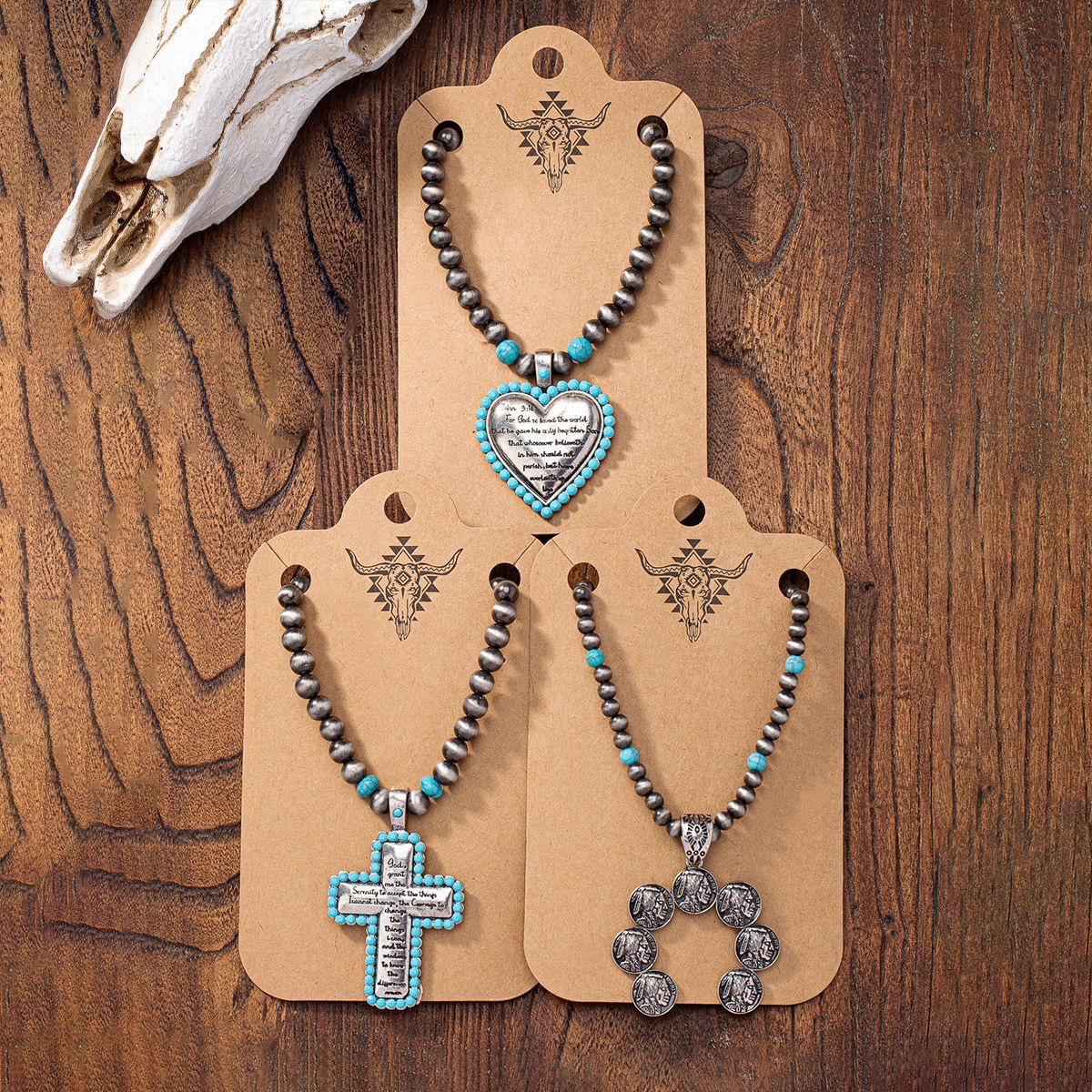 Wholesale Qingdao Daiwei Jewelry Wholesale Cross-border E-commerce Sply 1 Retro Western Cross Peach Beaded Necklace