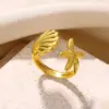 PVD Coated Real Gold Plated 18K Gold Starfish Shell 304 Stainless Steel Vacation Marine Style Waterproof Non Tarnish Open Rings
