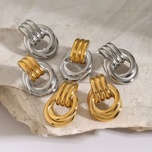 Wholesale 304 Stainless Steel Geometric Solid Color PVD Coated 18K Real Gold Plated Real Gold Plated 18K Gold IG Style Waterproof Non Tarnish Plating Gold Drop Earrings