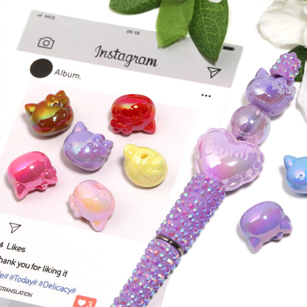 Wholesale Cute Cartoon Cat Head Through-Hole High-Gloss Beads OLY Exclusive