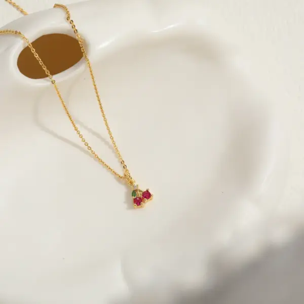 Wholesale Commute Fruit Copper 14k Gold Plated Zircon Pendant Necklace In Bulk