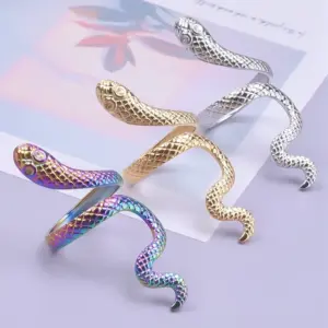 Wholesale PVD Coated Real Gold Plated 18K Gold Snake 304 Stainless Steel Classic Style Waterproof Non Tarnish Rings