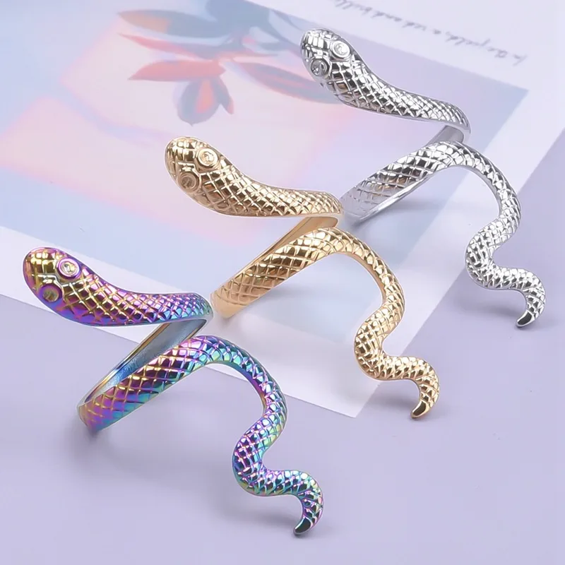 Wholesale PVD Coated Real Gold Plated 18K Gold Snake 304 Stainless Steel Classic Style Waterproof Non Tarnish Rings