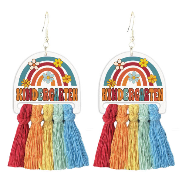 Wholesale Amazon Cross Border School Season Earrings Teacher Gift Back to School Girl Earrings Colorful Tassel Rainbow Bohemia