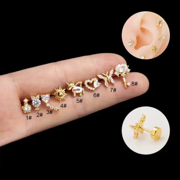 1 Piece Copper Zircon Ear Cartilage Rings & Studs Heart Shape Owl Butterfly Waterproof Non Tarnish Surgical Steel
