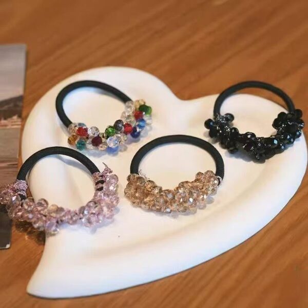 Wholesale Light Luxury Imitation Crystal Beaded Head Rope Women's Japanese and Korean High-end Hair Ring Bracelet Dual-use Women's Exquisite Paytail Hair Rope Rubber Strap