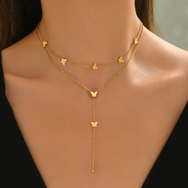 Wholesale 304 Stainless Steel Animal PVD Coated 18K Real Gold Plated Casual Simple Style Waterproof Non Tarnish Cable Chain Double Layer Necklaces